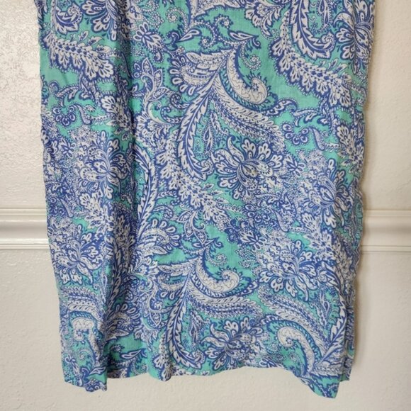 Cynthia Rowley Linen Dress US 8 Blue Paisley Print Sleeveless Pockets Summery - Picture 3 of 9